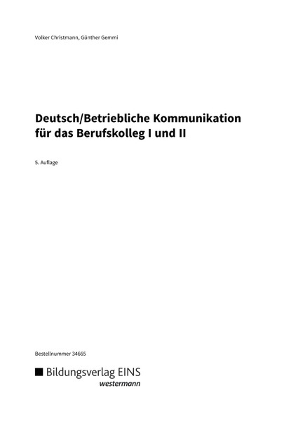 Deutsch / Betriebliche Kommunikation - Berufskolleg I und II