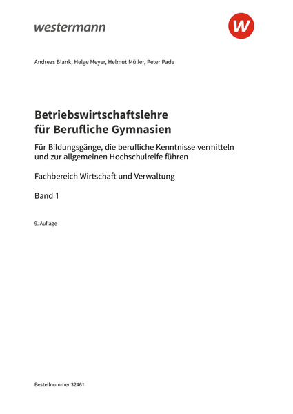 Betriebswirtschaftslehre Für Berufliche Gymnasien - Band 1 - 9. Auflage ...