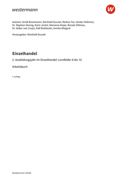 Einzelhandel - 2. Ausbildungsjahr - Arbeitsbuch - 4. Auflage 2022 ...