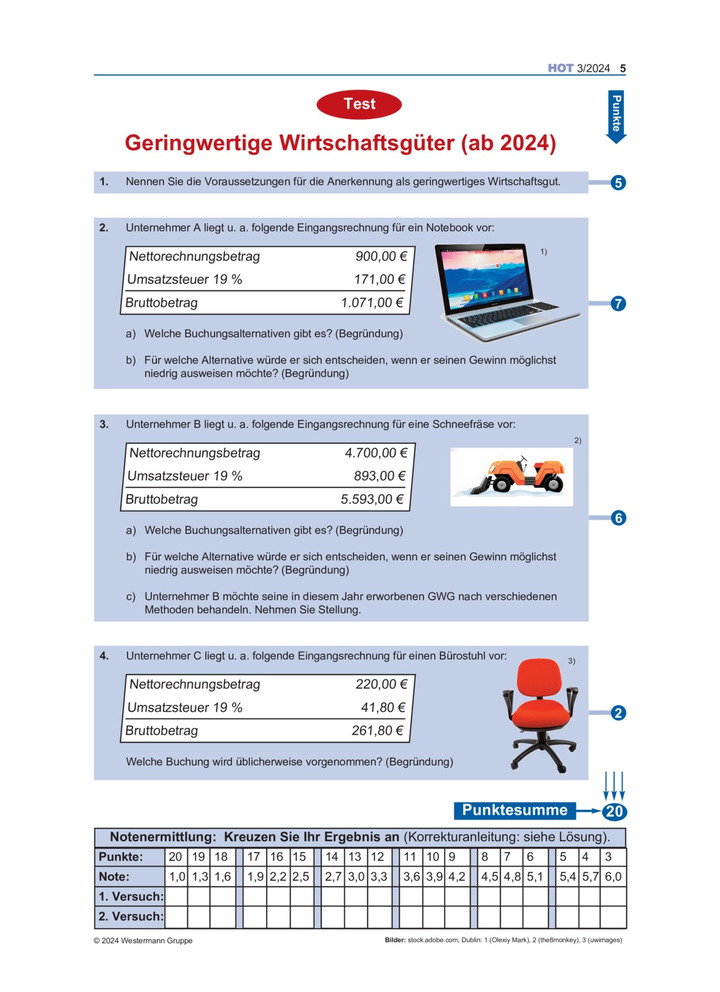 Test: Geringwertige Wirtschaftsgüter (GWG) - Ausgabe 03/2024 – Westermann