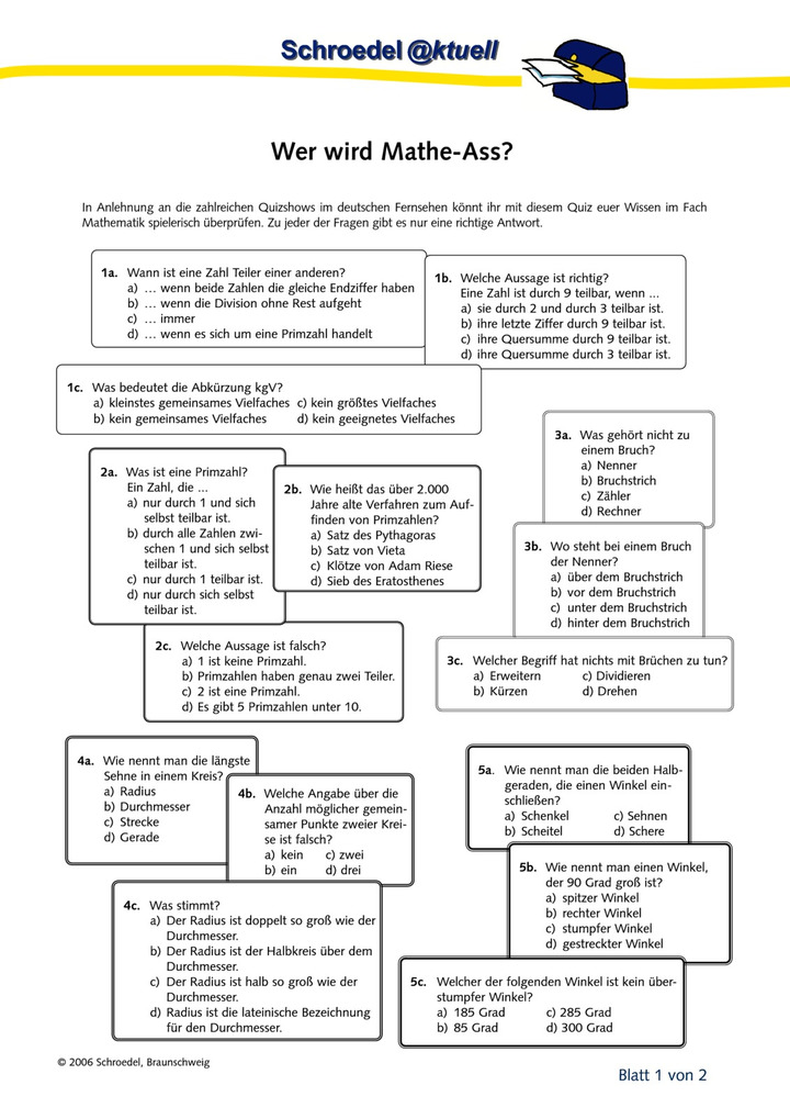 Wer wird Mathe-Ass? - ein Quiz für Mathematiker (ab Klasse 7): Verlage