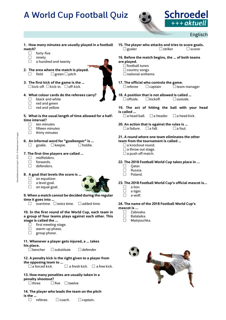A World Cup Football Quiz Englisch ab Klasse 7 Verlage der