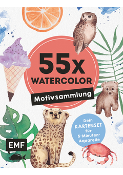 55 x Watercolor – Motiv-Sammlung: Kartenset für 5-Minuten-Aquarelle - 55 Karten mit einfache Aquarellmotiven zum Mitnehmen und Verschenken | Mit Booklet und Anleitungen | Pflanzen, Tiere und mehr malen