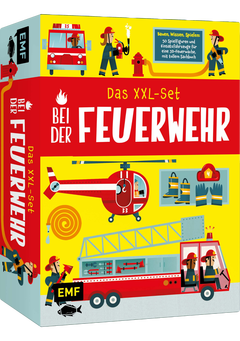 Das XXL-Set – Bauen, Wissen, Spielen: Bei der Feuerwehr - Mit 50 tollen Spielfiguren, Einsatzfahrzeug mit ausfahrbarer Leiter, ausklappbarer 3D-Feuerwache, Straße zum Zusammensetzen und Sachbuch