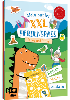 Mein bunter XXL-Ferienspaß: Dinos und Ritter – 3 Kreativbücher im Bundle - Rätseln, Malen, Stickern – für zu Hause und unterwegs