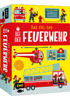 Das XXL-Set – Bauen, Wissen, Spielen: Bei der Feuerwehr - Mit 50 tollen Spielfiguren, Einsatzfahrzeug mit ausfahrbarer Leiter, ausklappbarer 3D-Feuerwache, Straße zum Zusammensetzen und Sachbuch