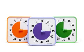 Produktabbildung zu TimeTimer medium Klassenzimmer-Set in Mischfarben - 3 TimeTimer in den Farben Orange, Grün und Violett