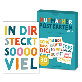 Produktabbildung zu Mutmacher Postkarten WEISS - für mehr Selbstvertrauen - Set mit 30 Karten (15 Motive x 2)