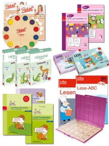 Produktabbildung zu Startchancen-Paket Deutsch Leseförderung 1/2 - Lernhilfen für die Klassen 1 und 2 - Lernscheiben, Arbeitsblätter, Bildkarten, Übungshefte, Übungskarten, Lernspiele … mit Selbstkontrolle 