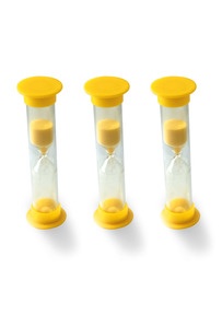 Produktabbildung zu Mini Sanduhr gelb - 3 Minuten - 9 cm hoch, 3 Stück