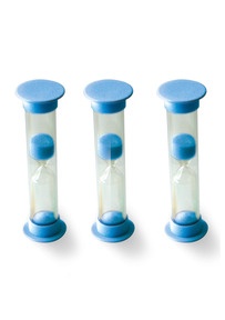 Produktabbildung zu Mini Sanduhr blau - 5 Minuten - 9 cm hoch, 3 Stück