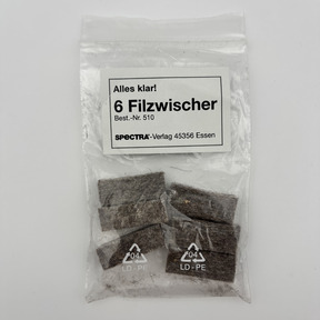 Produktabbildung zu Filzwischer - Set mit 6 weichen Filzstücken (3 cm x 1 cm) zum schnellen Säubern von Folientaschen
