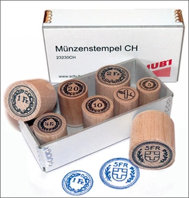 Produktabbildung zu Münzenstempel - aus Holz - Schweizer Franken