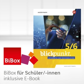Produktabbildung zu Blickpunkt Informatik und Medienbildung – Ausgabe 2025 für Baden-Württemberg - BiBox – Das digitale Unterrichtssystem 5/6 - Klassenlizenz Premium (1 Schuljahr)