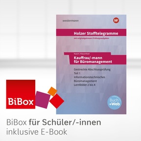 Produktabbildung zu Holzer Stofftelegramme Baden-Württemberg – Kauffrau/-mann für Büromanagement - BiBox - Das digitale Unterrichtssystem Gestreckte Abschlussprüfung Teil 1 - Einzellizenz für Schüler/-innen (1 Jahr) - 9. Auflage 2025