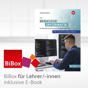 Produktabbildung zu Berufliche Informatik für Berufliche Gymnasien in Niedersachsen - HTML, CSS, PHP, JavaScript, MySQL (Q1-Q4) - Einzellizenz für Lehrer/-innen (Dauerlizenz) - 1. Auflage 2026