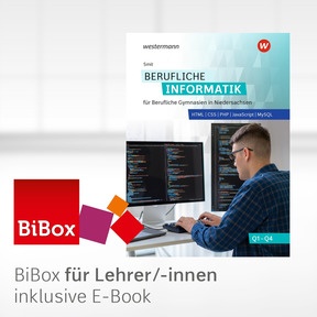 Produktabbildung zu Berufliche Informatik für Berufliche Gymnasien in Niedersachsen - HTML, CSS, PHP, JavaScript, MySQL (Q1-Q4) - Kollegiumslizenz für Lehrer/-innen (Dauerlizenz) - 1. Auflage 2026