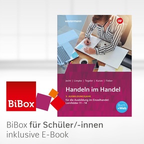 Produktabbildung zu Handeln im Handel - BiBox - Das digitale Unterrichtssystem 3. Ausbildungsjahr im Einzelhandel: Lernfelder 11 bis 14 - Klassenlizenz Premium (1 Schuljahr) - 8. Auflage 2023