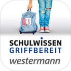 Logo Schulwissen griffbereit über dem ein hellblauer Rucksack neben zwei Beinen in zerrissenen Jeans und rosa Turnschuhen steht