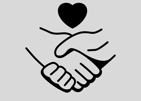 Schmuckbild: Anteilnahme durch Zusammenhalt. Handschlag und ein Herzsymbol